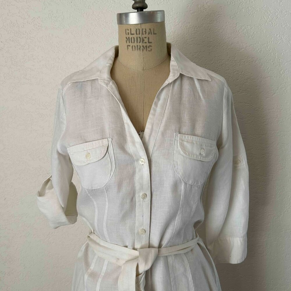 Vintage H&M White Linen Shirt Dress - Picture 6 of 7